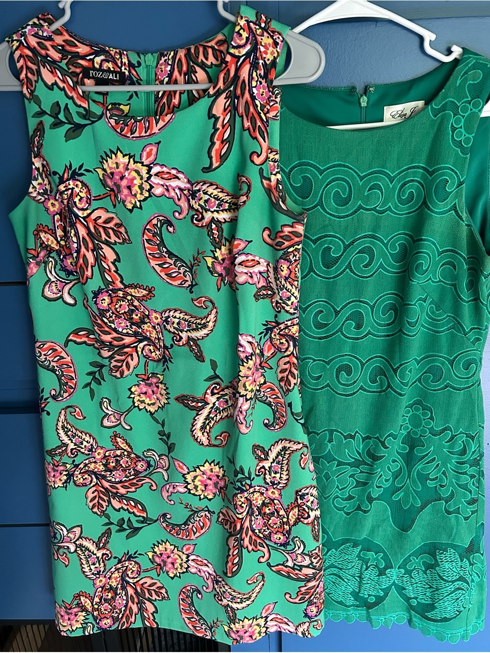 Roz & Ali Teal Paisley Sleeveless Dress with Pink Floral Accents